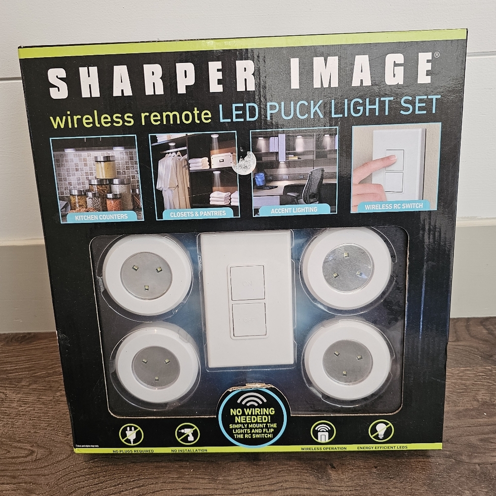 Sharper Image Remote-Controlled LED Puck Lights - White